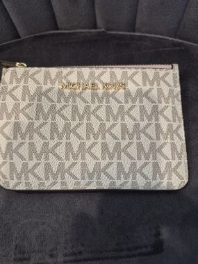 Michael Kors Signature Logo Zip Pouch in Beige